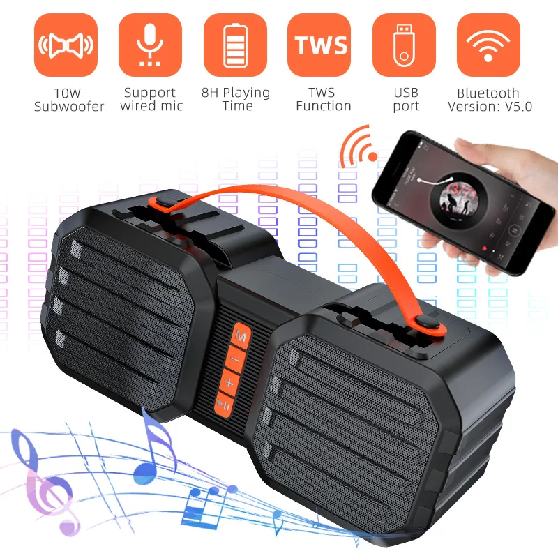 VTIN Portable Outdoor Speaker Wireless Bluetooth 5.0 Speaker Heavy Bass HiFi Loud Speaker Waterproof Handsfree 10W Subwoofer