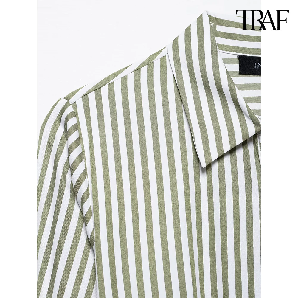 Women's New Lapel Long Sleeve Striped Dress Single-breasted Belt Casual Long Dress Elegant Evening Party Womenswear