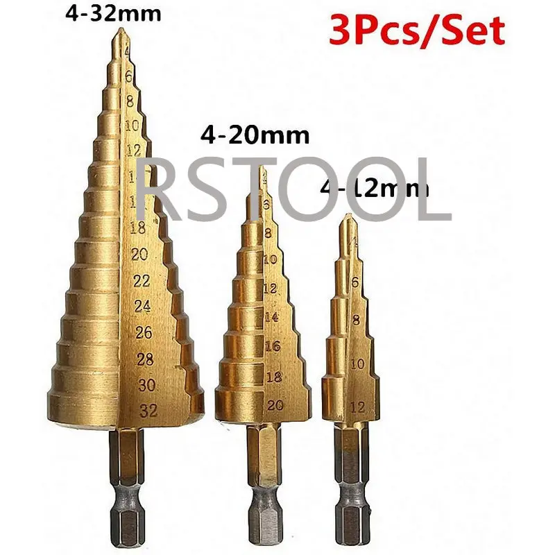 3pcs HSS punta da trapano in titanio 4-12 4-20 4-32 utensili elettrici per perforazione metallo lavorazione del legno legno metallo Mini Set DT6