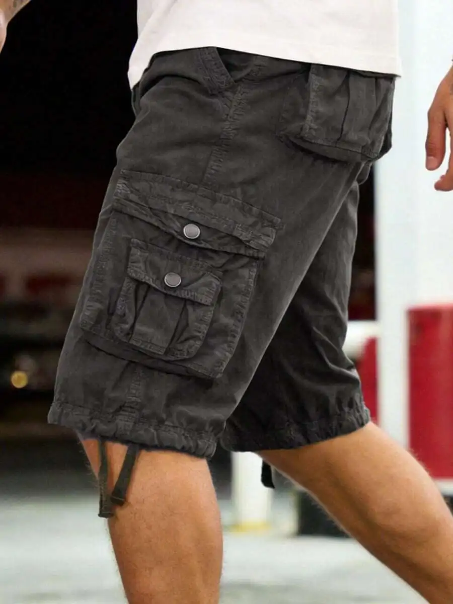 Mens Cotton Washed Cargo Shorts Multi Pocket Lightweight Breathable For Daily Outdoor Camping Beach