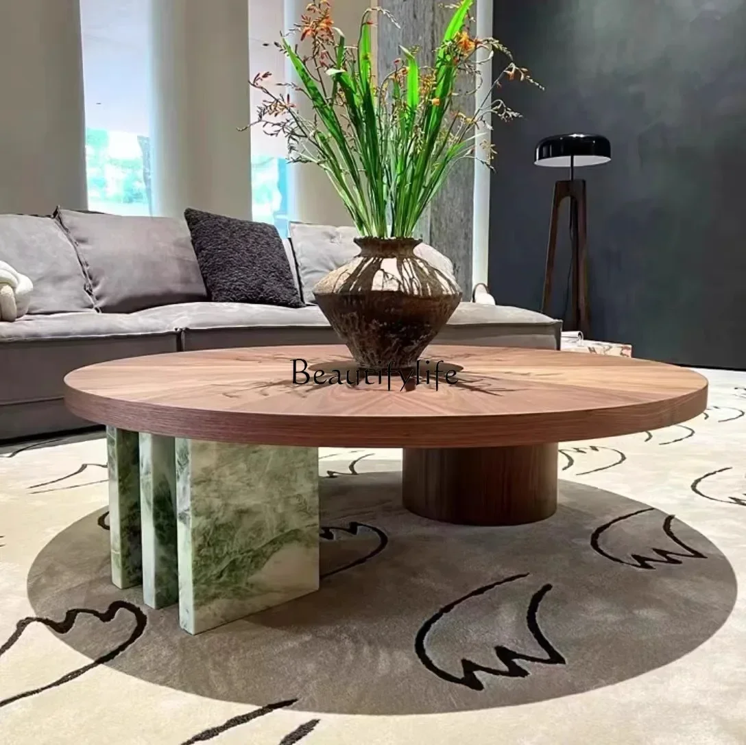 

1LJYBlack walnut round coffee table Italian minimalist high-end natural marble foot coffee table