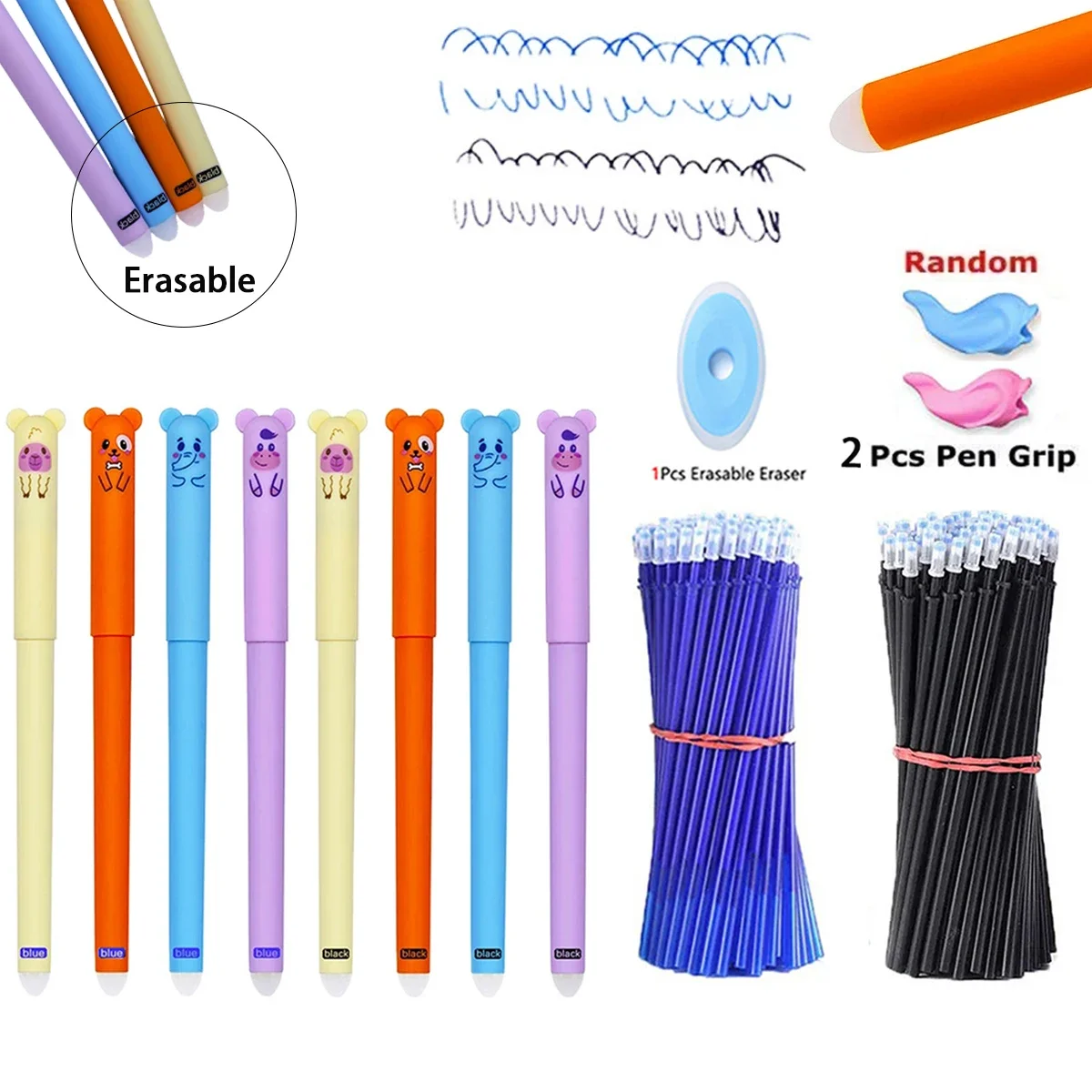 27/32Pcs Kawaii Cute Erasable Gel Pens Set Black/Blue Ink Clicker Fine Point 0.5 mm,For School & office Writing Pens Supplies