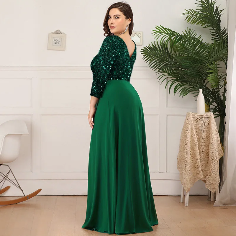 Vestidos de talla grande para mujer, vestido elegante de gasa con lentejuelas para fiesta de noche, maxivestido Formal a la moda para boda y cóctel