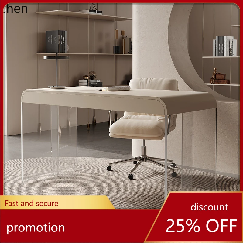 HT  cream wind suspension desk modern acrylic small apartment home study designer writing desk dresser bedroom