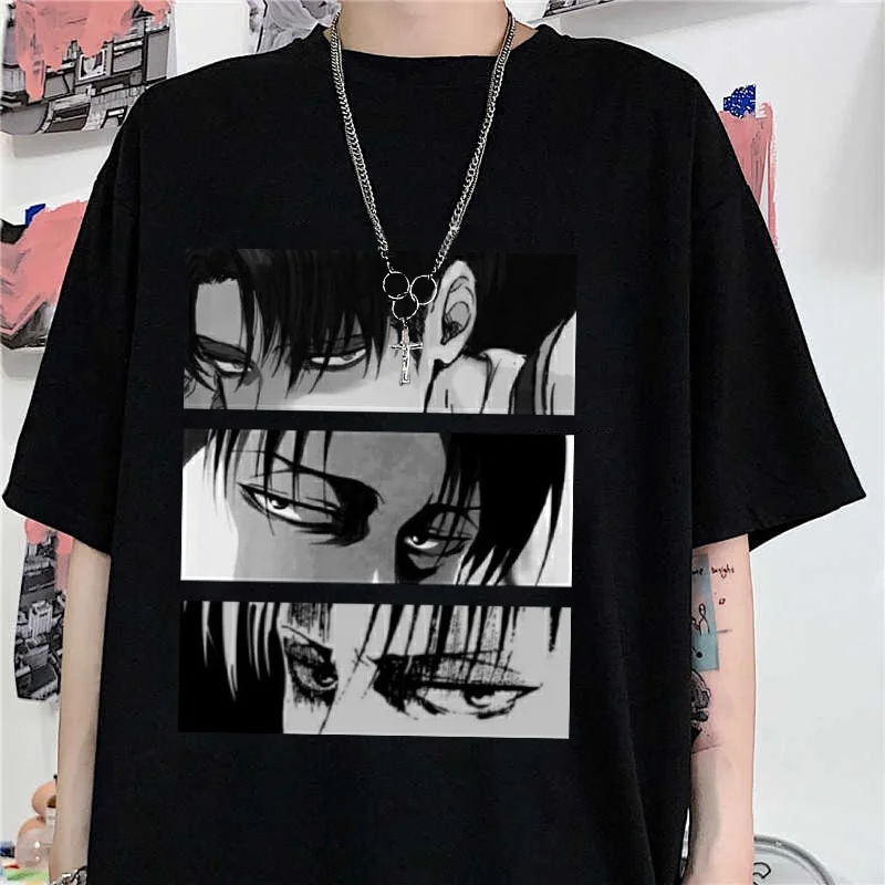 Hot Anime Ackerman Eye Print T-Shirt Men's Fashion Summer Anime Street Loose Round Neck T-Shirt Tops