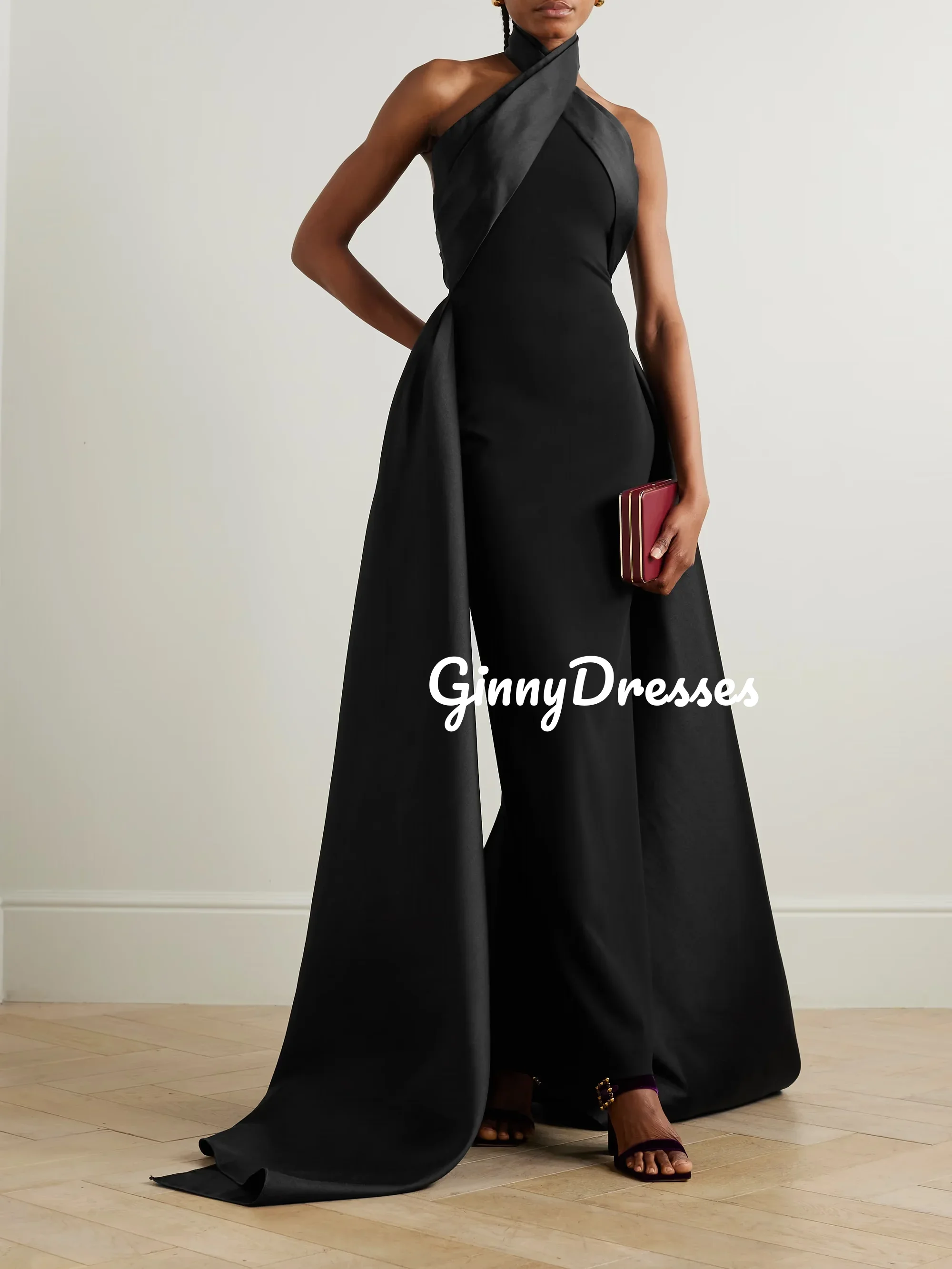 

Customized Evening Luxury Dress A-Line Split Halter Elegant Party Dresses For Women Floor-Length Zipper Up Ruffle Cocktail Dress