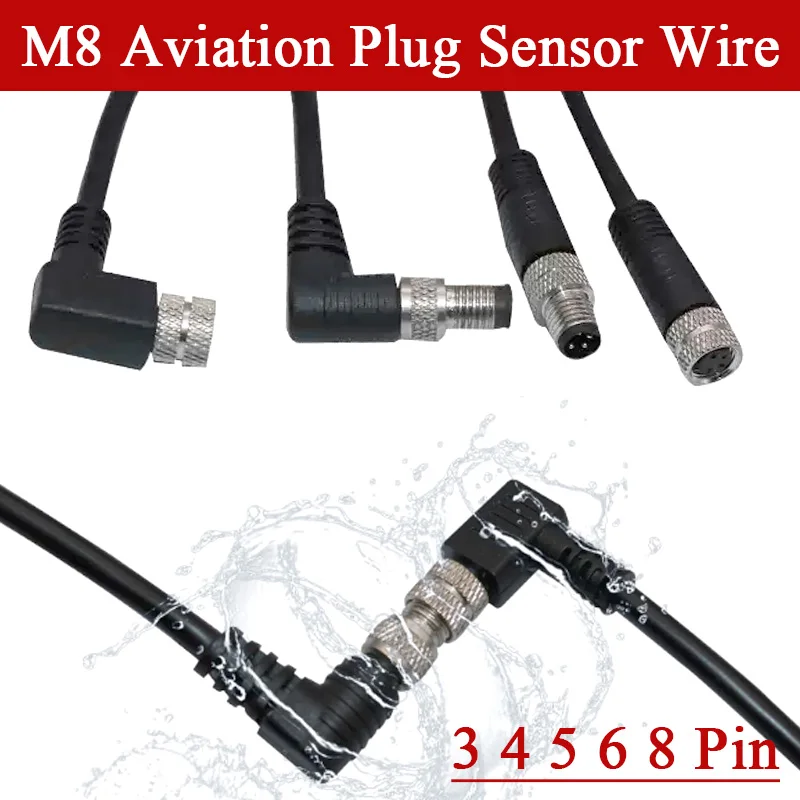 5Pin M8 Straight/elbow Head Aviation Sensor Plug Wire M8 3 4 6 8 Pin Injection Molding Male Female Waterproof Connector 0.5-10M