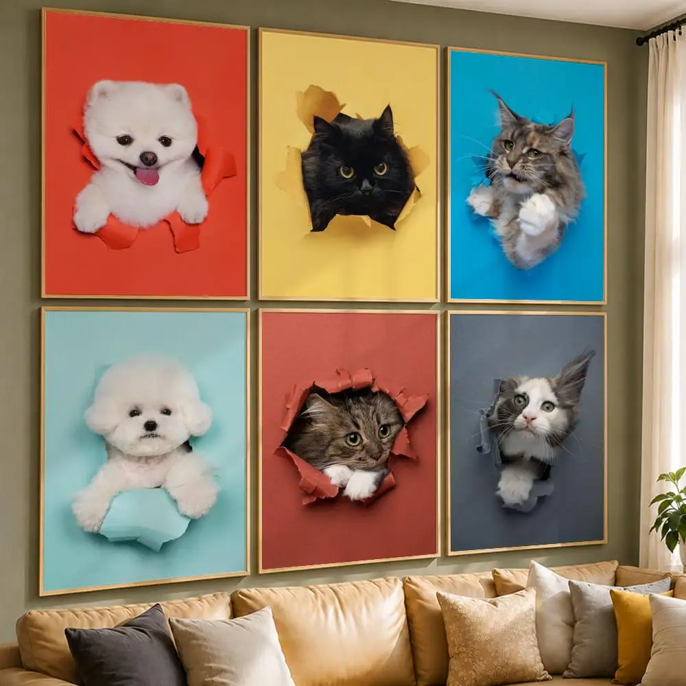 Cute Animal C-CatsS Poster Vintage Retro Anime Poster Stickers Peel and Stick Wall Art Home Decor
