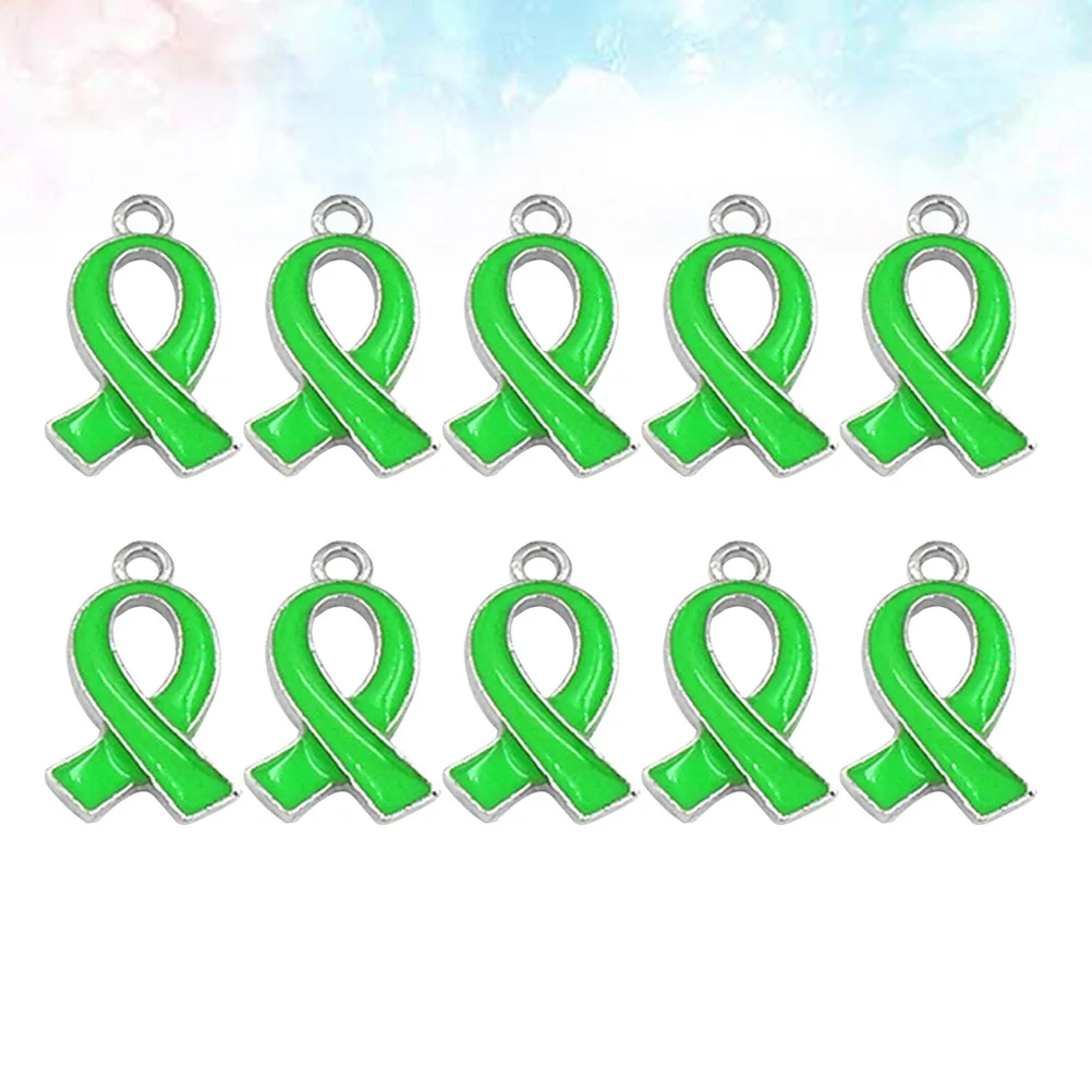 50Pcs Green Ribbon Pendant Necklace Keychain Mobile Phone Accessory for Women Girls Everyday Wear Party Gift Pendant