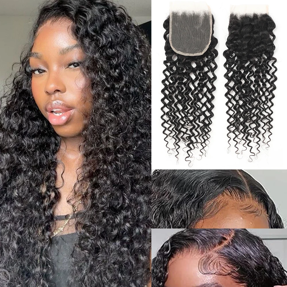 4x4 Lace Frontal Brazilian Curly Wave Closure Human Hair Transparent Ear to Ear Frontal Extensions for Women