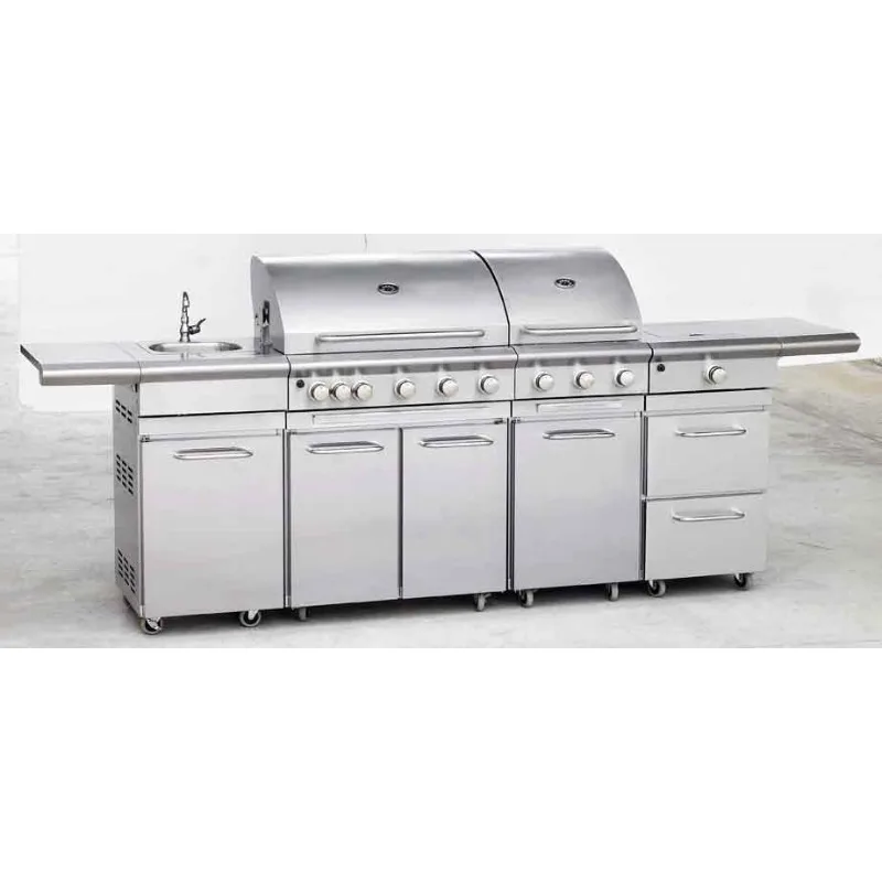 Outdoor gas stainless steel barbecue grill, villa home and business dual-purpose courtyard non-smoking frame
