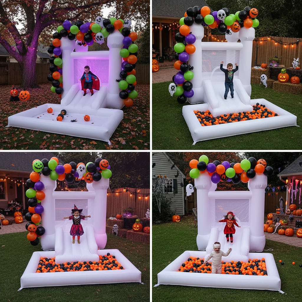 Regalo di compleanno per bambini Casa di rimbalzo bianca da 9 piedi con scivolo e palla Personalizzazione di feste Mini castello gonfiabile gonfiabile con ventilatore