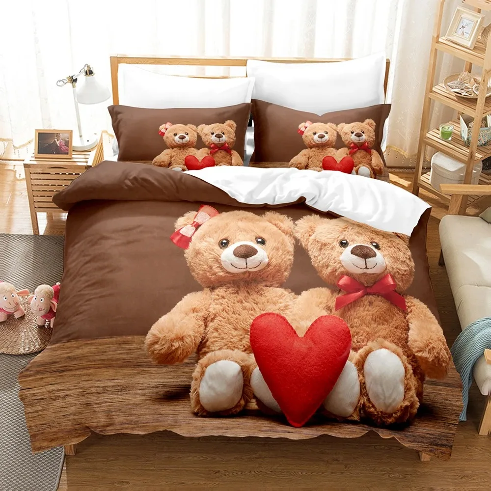 

3D Teddy Bear Bedding Sets Duvet Cover Set With Pillowcase Twin Full Queen King Bedclothes Bed Linen