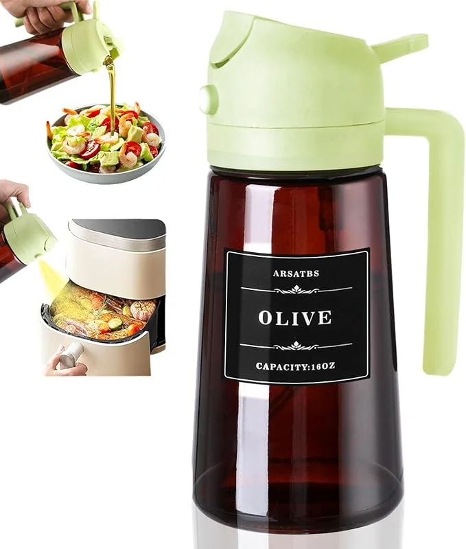 Best Seller New 16oz 2-in-1 Glass Oil Dispenser Sprayer Leakproof Olive Oil Spray Bottle For Air Fryer Cooking Barbecue Baking