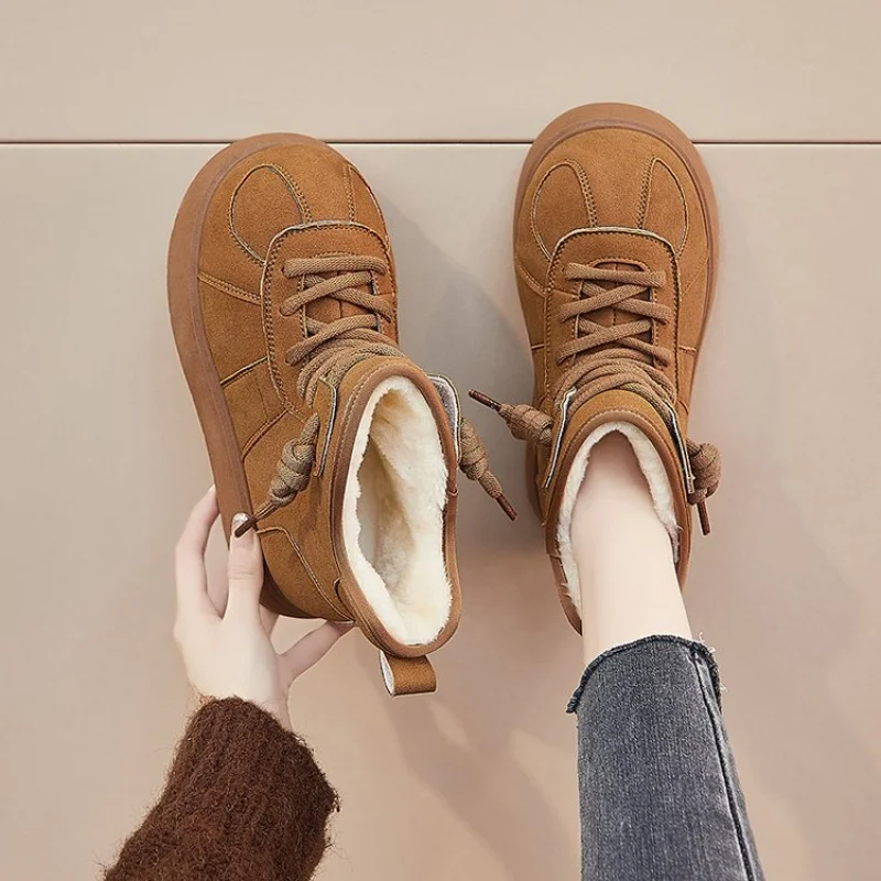 Kurze Stiefel mit Schwammboden und rundem Kopf, künstlicher kurzer Plüsch, Winter-Wildlederärmel