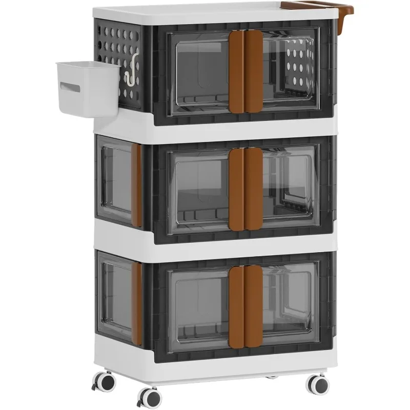 

3 Tier Rolling Cart, Storage Cart with Drawer and Handle, 4 Directions Opening Grocery Trolley with 4 Hook, Heavy-Duty St
