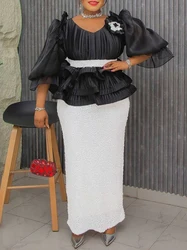 Luxury Wedding Party Evening Dresses For Women African Dashiki Sequin Mermaid Robe Elegant Puff Sleeve Dress Africa Clothing