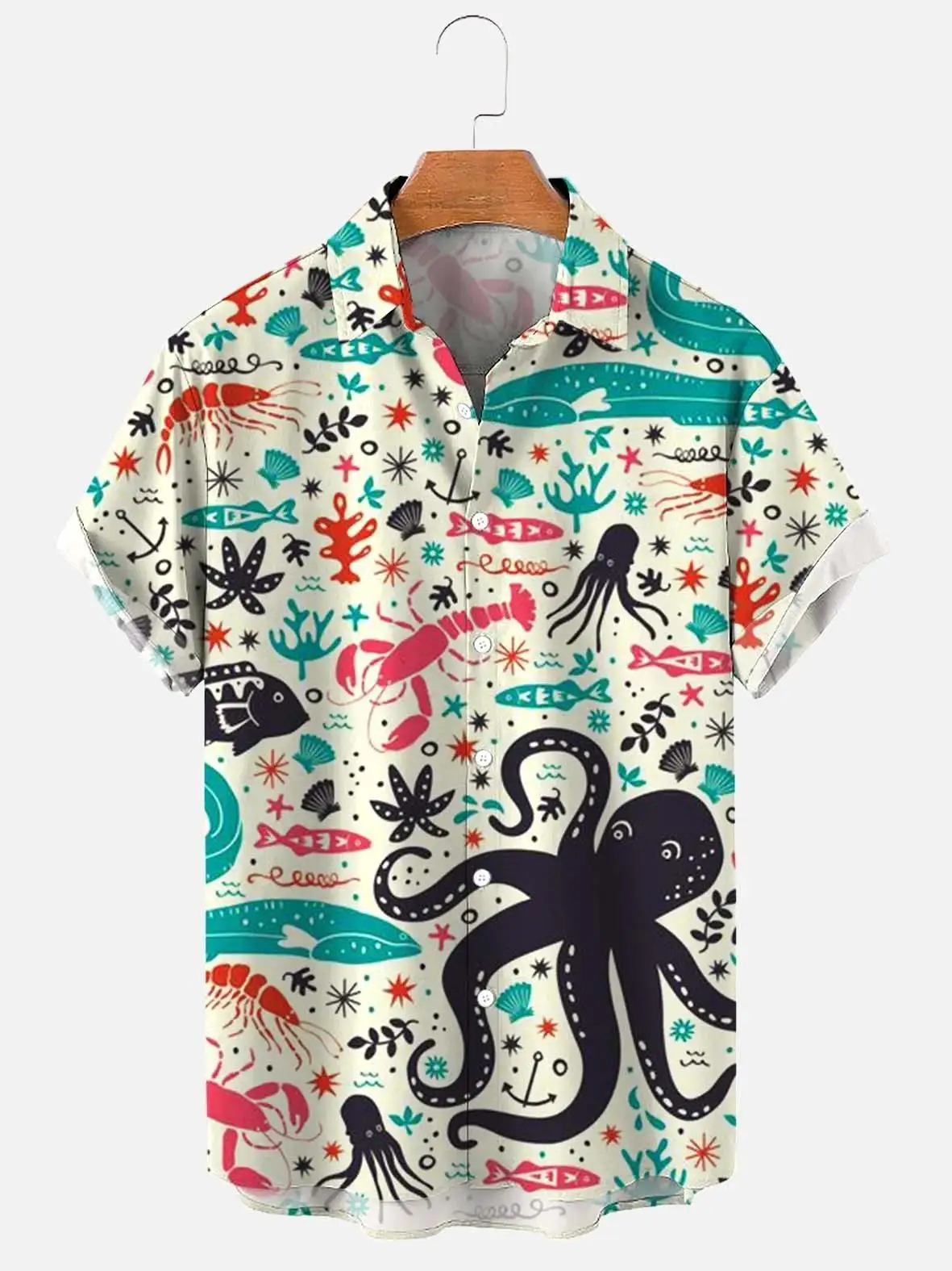 Sea Marine Animals Print Summer Men's Shirts Casual Oversized Short Sleeve Fashion Single-Breasted Blouses Trend Men Clothing