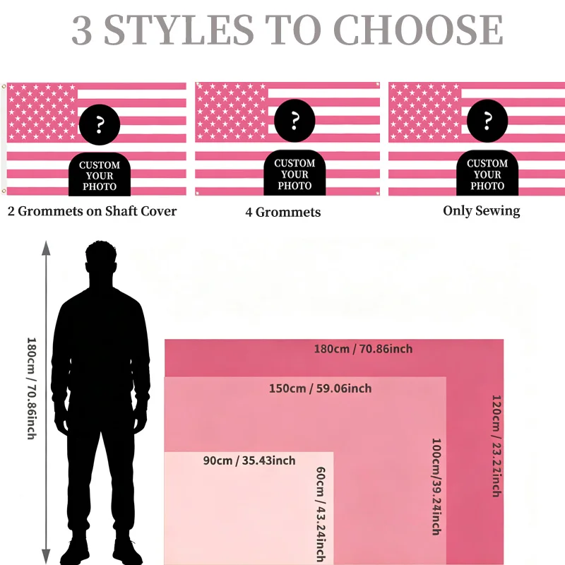 1pc Custom Pink American Flag Banner with Image, Single Side Printing, 3 Sizes and Styles, Gift for Indoor Outdoor Home Decor
