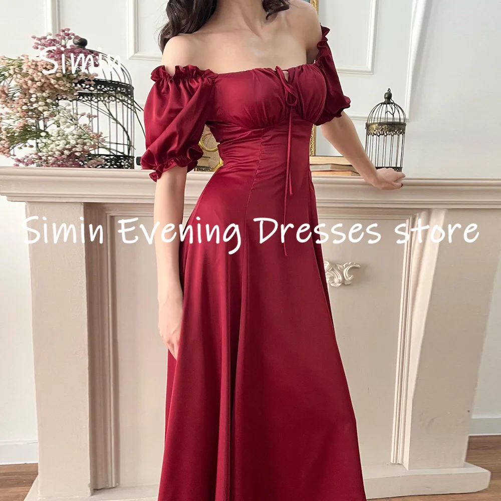 Simin Satin A-line Off-the-shoulder Neckline Ruffle Populer Prom Gown Ankle-length Evening Elegant Party dresses for women 2023