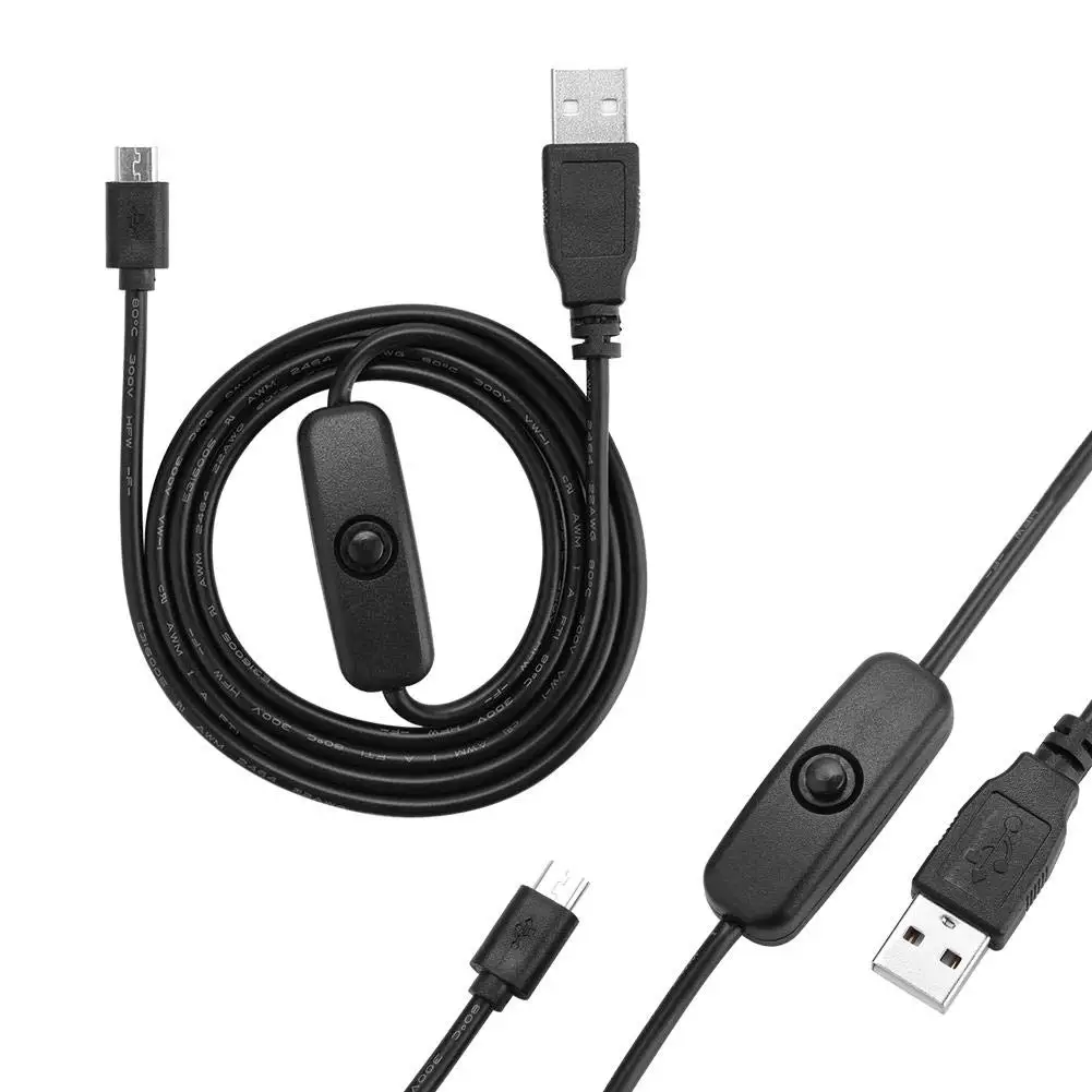 سلك كابل شحن طاقة USB صغير ، مفتاح تشغيل وإيقاف ، Raspberry Pi 3 ، 2 ، B ، B + ، A ، 5FT