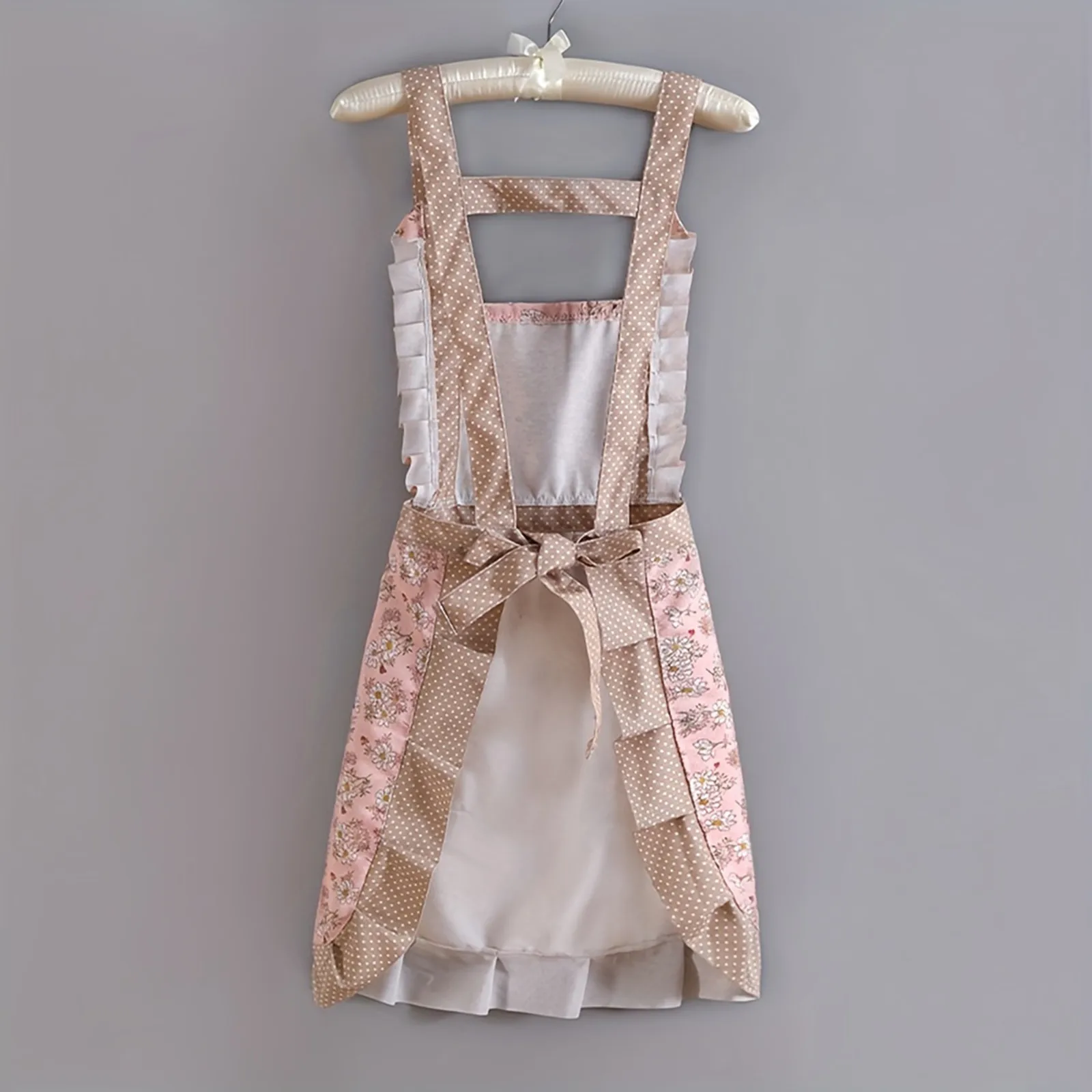 Kitchen Apron Cooking Cross Back Apron Wipeable Floral Print Bib Home Use Pocket Ruffle Edge Fashion Household Cleaning