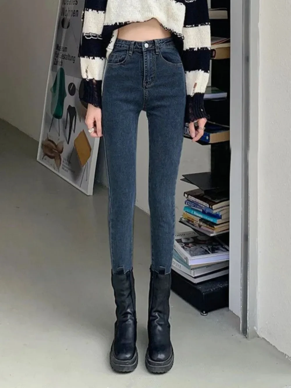 2025年 ハイウエストジーンズ レディース 春秋新作 タイトフィット 伸縮性抜群 オールマッチ デニムペンシルパンツ y2k ストリートウェア トラウザーズ ジーンズ