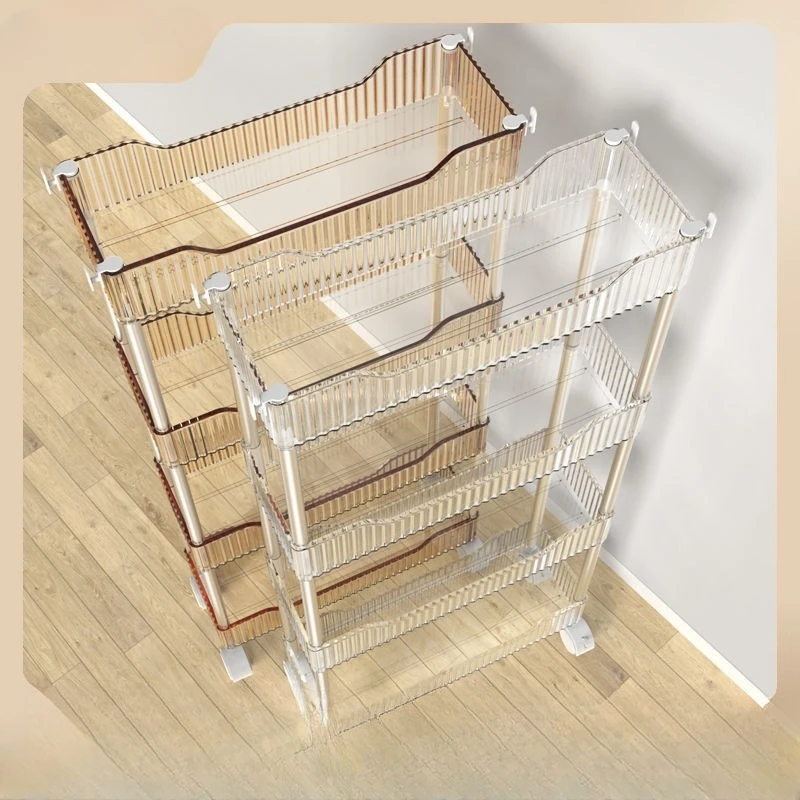 

The shelf floor ins, wind net red transparent small cart landing multi-layer narrow slit storage shelf at the door