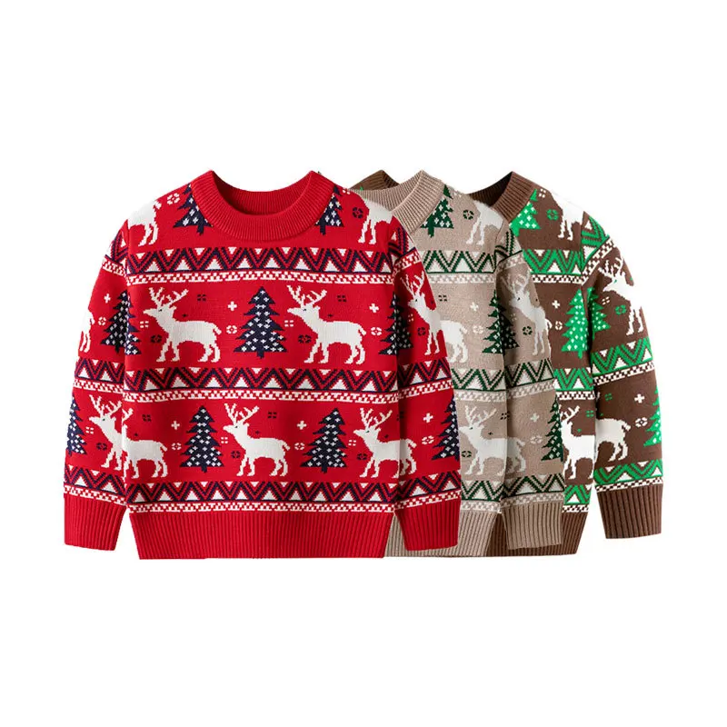 Christmas Elk Knit Sweaters Boys Girls Autumn Warm Xmas Sweaters Kids Winter Cartoon Clothing Coats Baby Casual Cotton Pullover