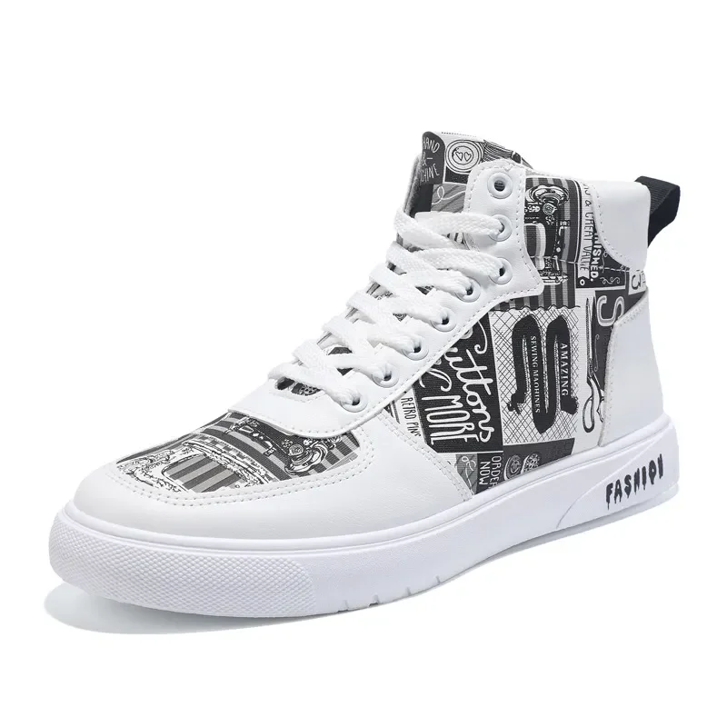 Tênis estilo grafite alto masculino, tênis de rua casual, sapatos de rua da moda para estudantes, primavera e outono