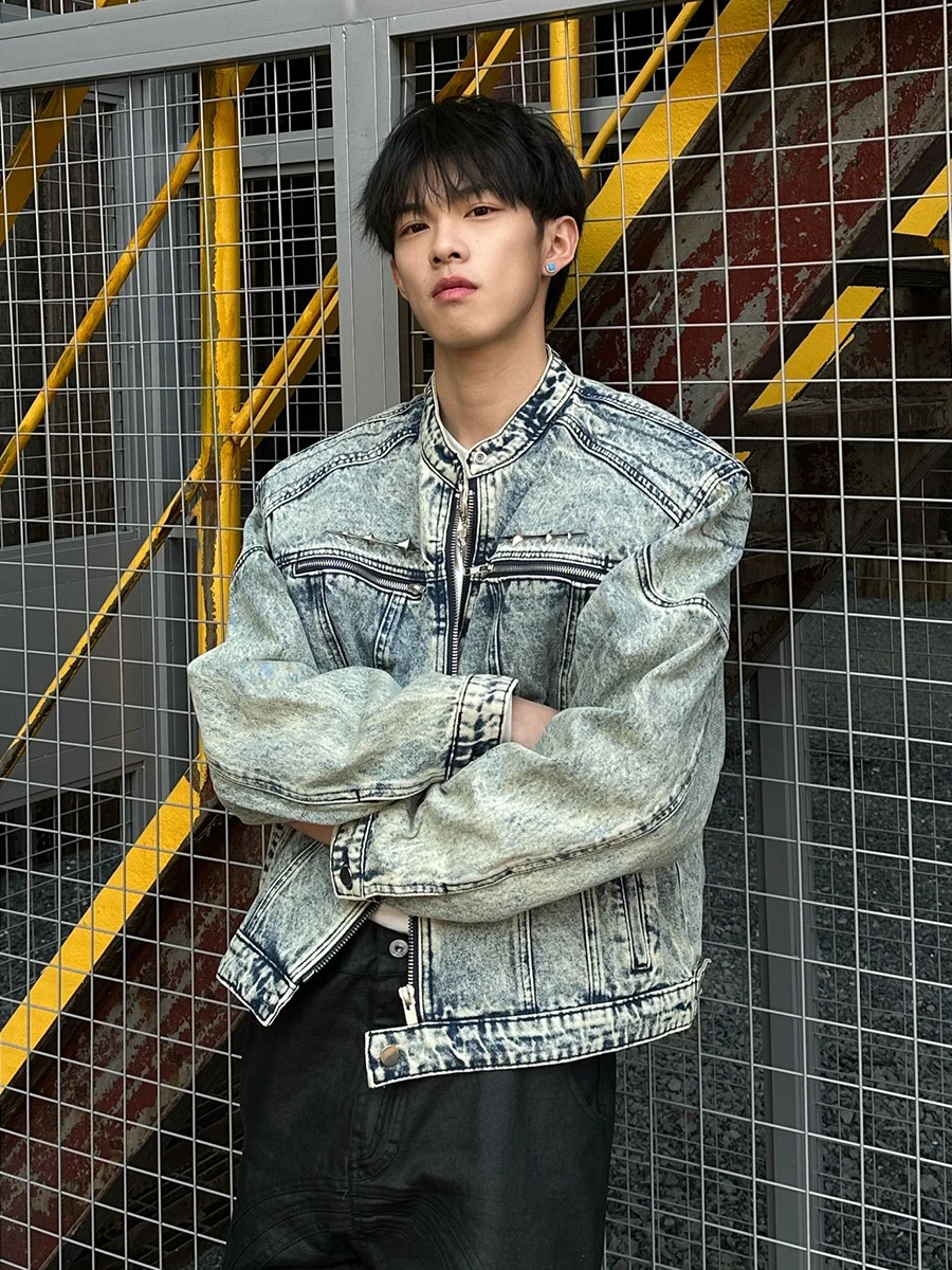 

Waed Vintage American High Street ort oulder Pad Men's Denim Jaet Workwear Sle Spring Outerwear Faionable Youth