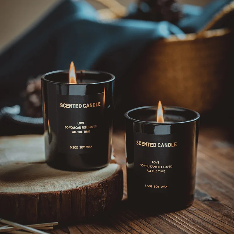 

Candles Soybean Wax Aromatherapy Candles Black Cups Classic Birthday Gifts Candle Jar Holiday Party Decorations