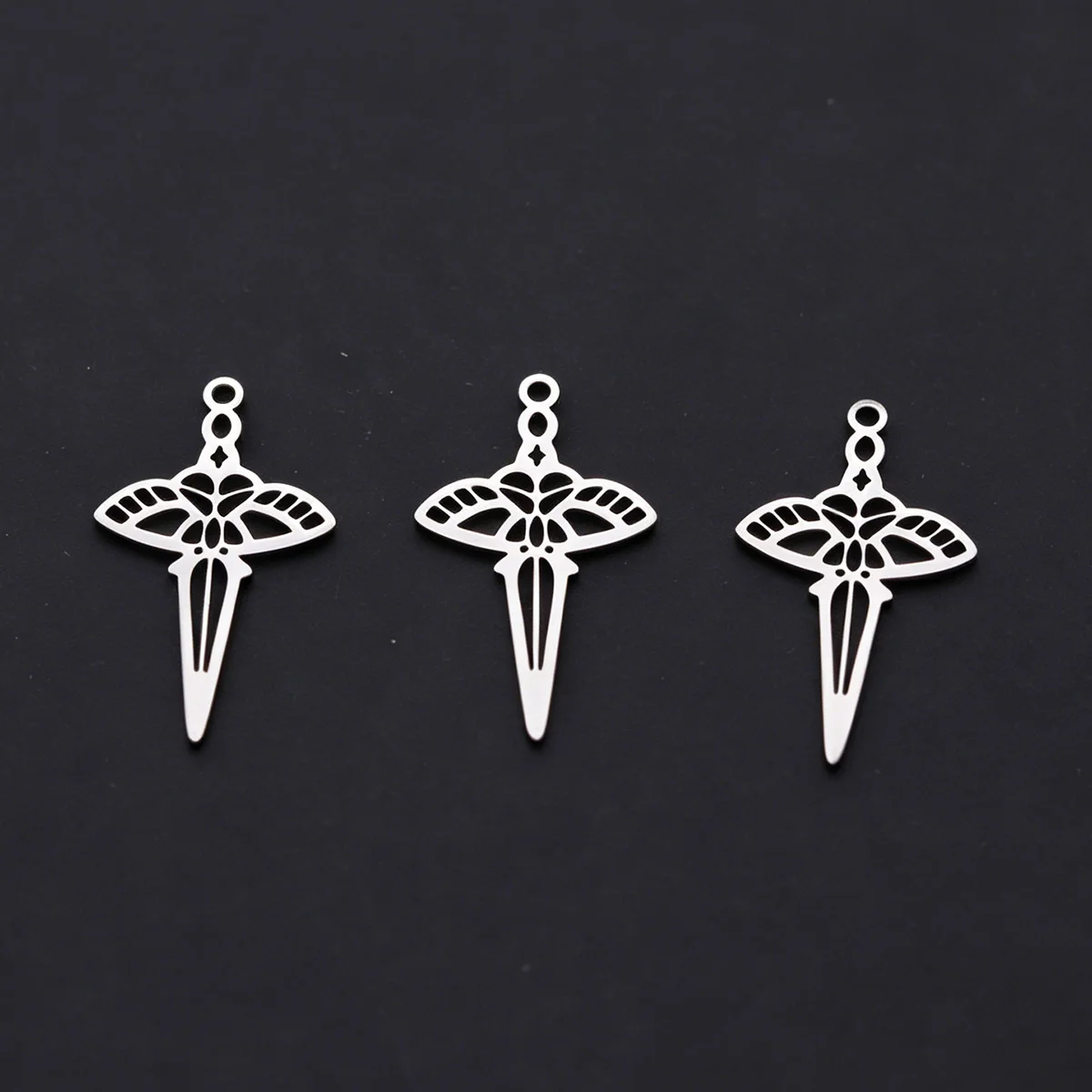3pcs Vintage Hollow Moth Sword Stainless Steel Pendant Charms for Jewelry Making Trendy Necklace Waterproof Metal Accessories