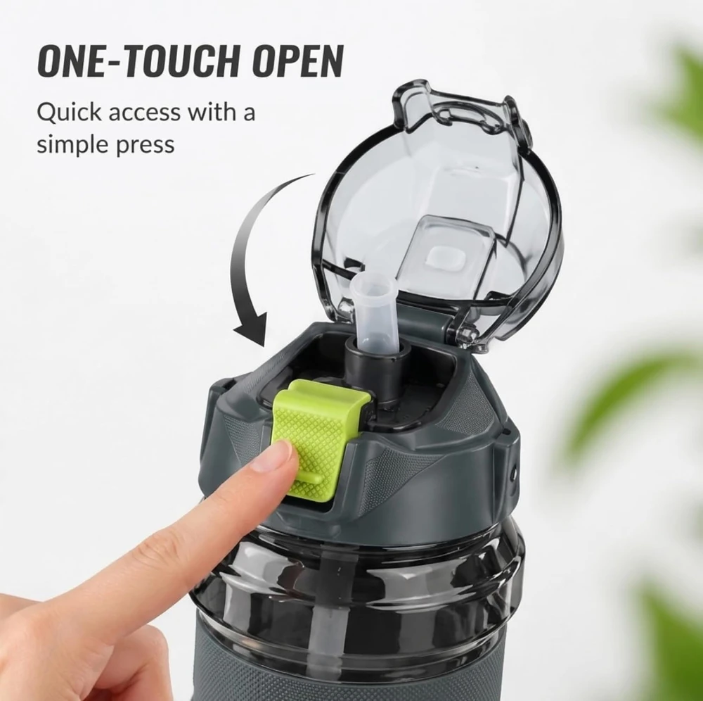2 Litre Water Bottle with Straw One Touch Flip Lid Carry Handle Reusable Water Bottle for Gym Office School Travel & Outdoor
