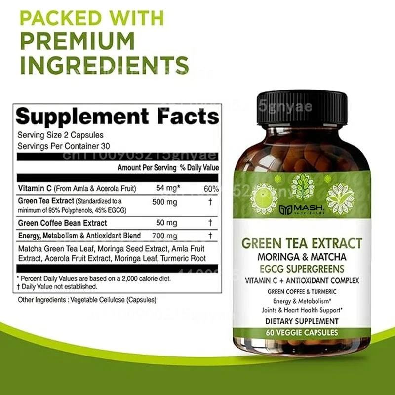Matcha 60 Capsules Contain 25mg of Natural Theanine and Caffeine Pills, Matcha Supplement - Vegetarian Clear Cognitive Support