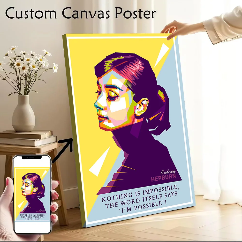 Audrey Hepburn in Popart Printed Canvas Poster Personalized High Quality Wall Art Paintings for Modern Home Decoration Ornaments