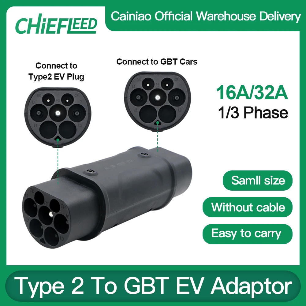 Adaptador Chiefleed tipo 2 a GBT EV IEC 62196 a GB adaptador convertidor de carga de coche chino estándar de China 32A certificación CE de paso