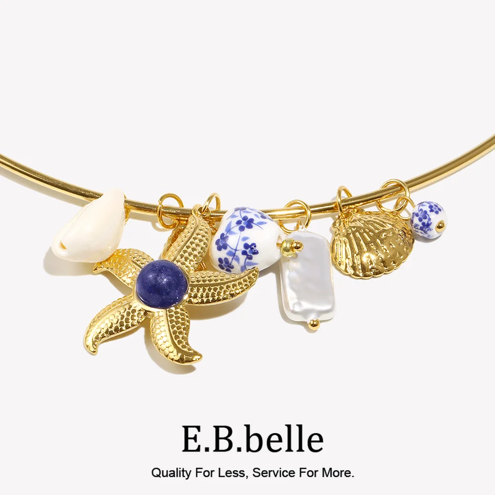 E.B.belle New Trend Ocean Style Chinese Element Starfish Pendant Torques Stainless Steel 18K Gold Plated Women Necklace