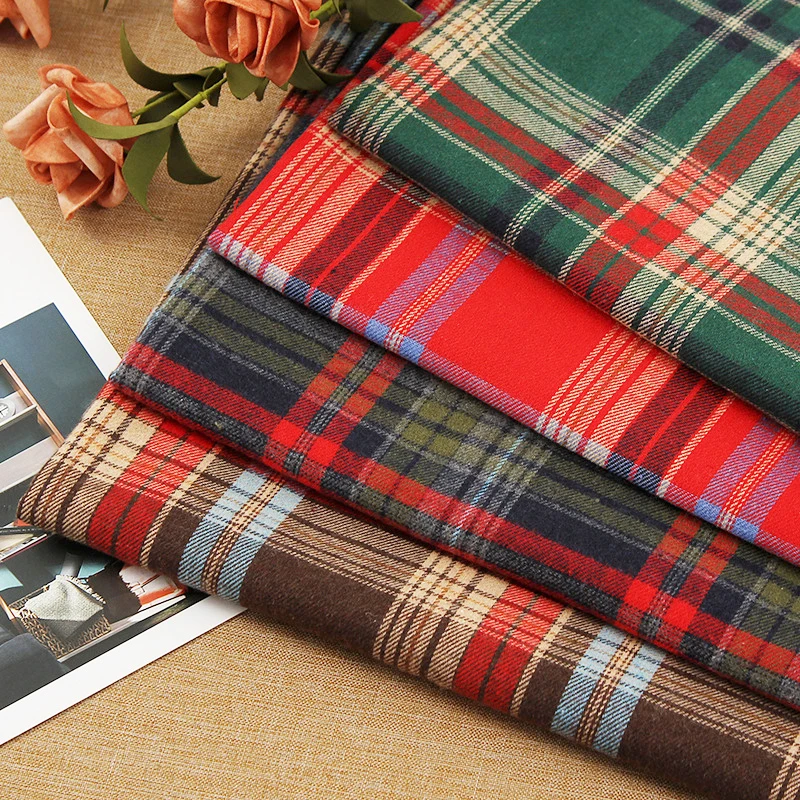 Medium Thick Scottish Checks Polyester Cotton Fabric for Sewing Ladies Skirt School Uniform Skirt Fabric Christmas Decorations