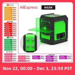 HILDA 2 Lines Laser Level Green Beam Self Levelling Back With Magnet Horizontal Vertical Cross Line