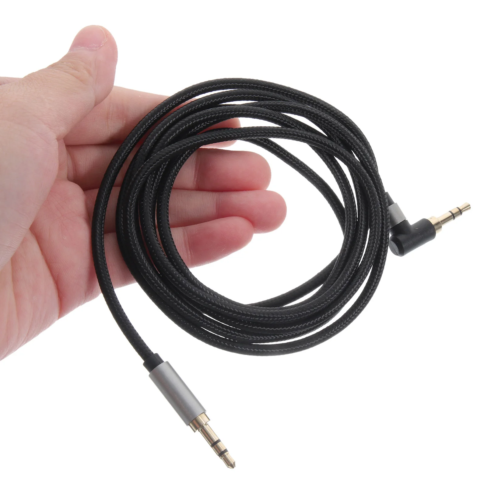 

2 Pcs 3.5mm Audio Cable Male to Male Elbow Design 1.5m Black Aux Cord for Car Speaker Stereo Sound Quality Durability