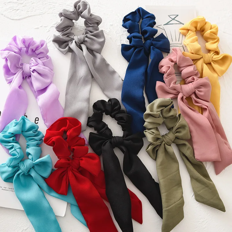 Bow Large Intestine Hair Band Streamer Pure Color Sen Female Students Korean Version Tie Head Rope