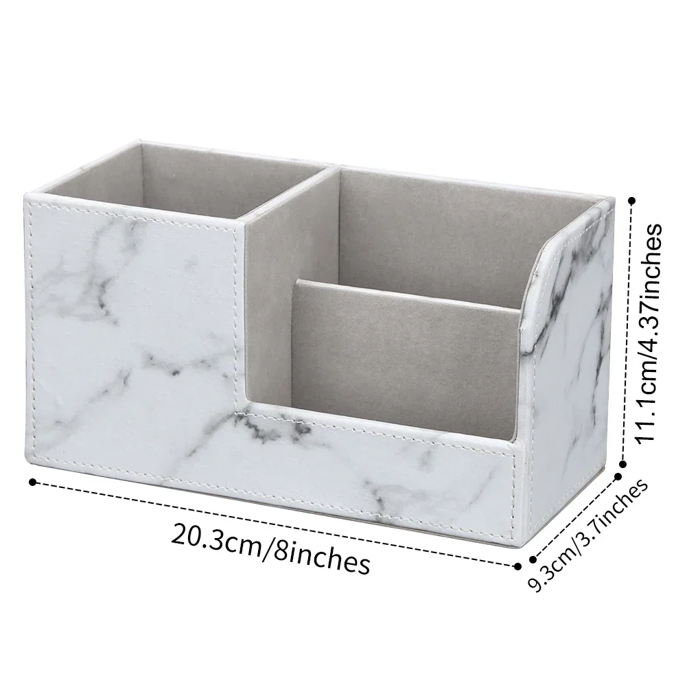 Marble Pattern Desk Leather Multi-Function Desk Stationery Organizer Storage Box Cell Phone Business Name Card Pen Pencil Holder