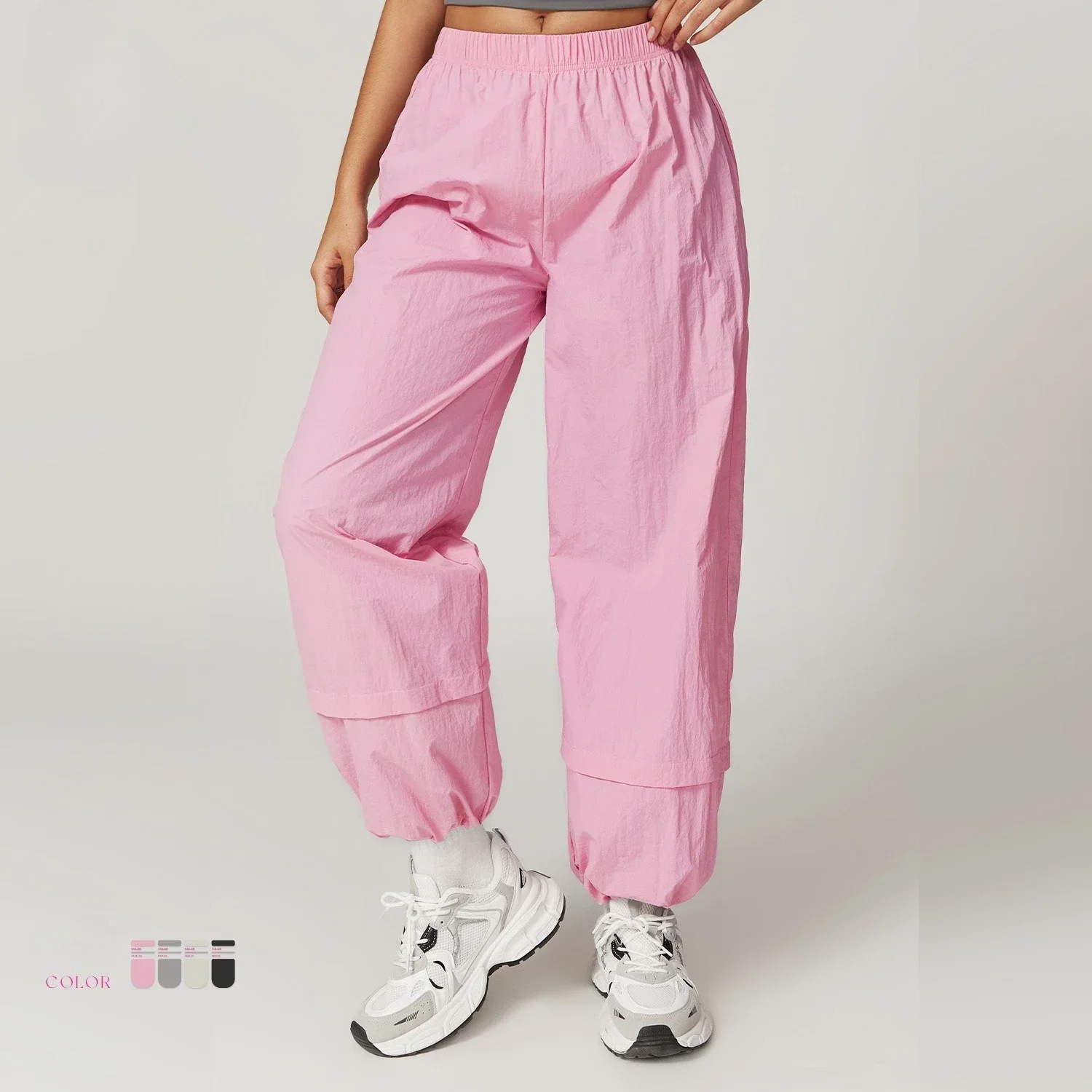 Women Y2K Parachute Pants Streetwear Wide Leg Baggy Sweatpants Female Hip Hop Joggers Cargo Trousers Ankle Banded Gym Pants