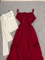 Elegant Holiady Dress Set Woman Casual Y2k Crop Tops + Red Sexy Sleeveless Midi Dress Vacation Style Korean Fashion 2 Piece Set