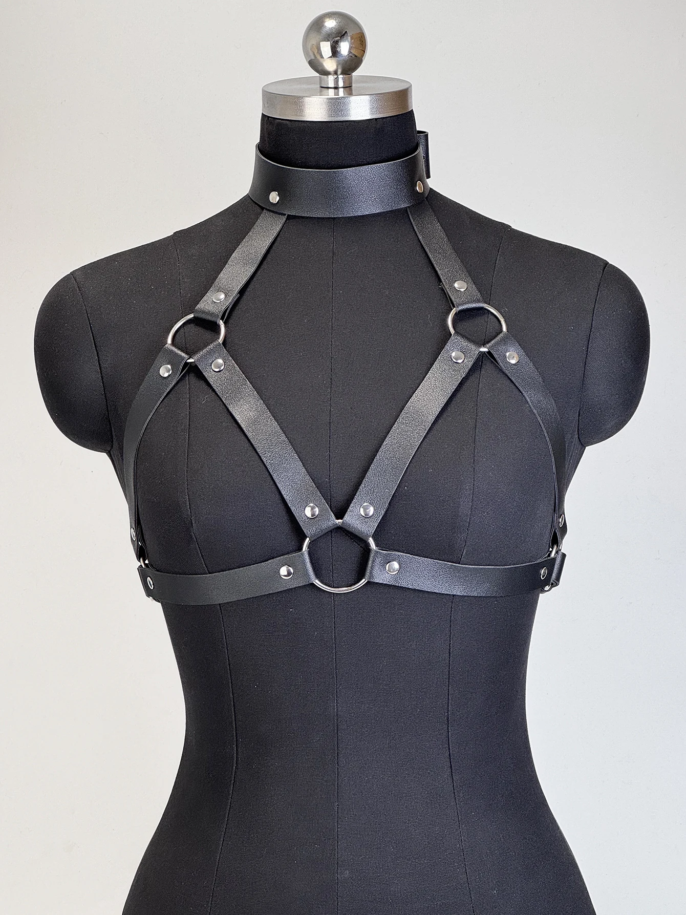 Women's sexy shoulder straps, waist belts, chest straps, PU synthetic leather underwear, shoulder straps, bras, BDSM bondage, Go view 3