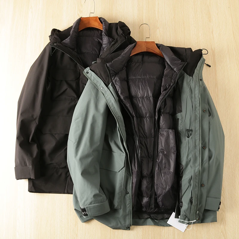 

Fen Brand Men's Casual Workwear Sle Tee-in-One down Jaet Outdoor Autumn Winter Faion Urban Pure Color Coat