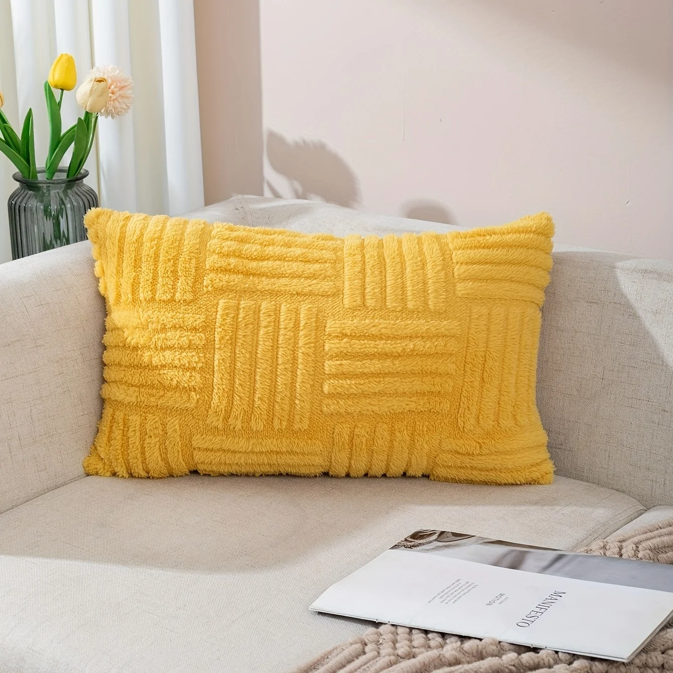 1pc Snowflake Velvet Decor Throw Pillowcase Home Decor Room Boho Cushion Cover Yellow Throw Pillow Cover for Sofa Living Room