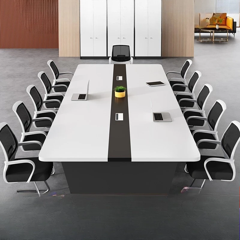

White conference table simple modern long table small conference room table and chair combination rectangular desk