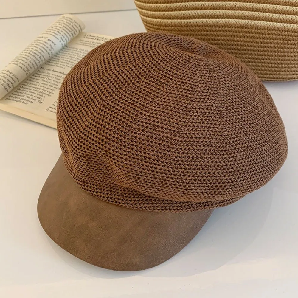 Ins الكورية جوفاء محبوك قبعة Y2k تنفس الرسام القبعات رقيقة تنوعا قبعة قبعة الإناث #3